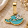 Oro Laminado Fancy Pendant, Gold Filled Style Hat and Flower Design, with White Crystal, Blue Enamel Finish, Golden Finish, 05.163.0056.2