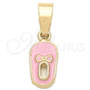 Oro Laminado Fancy Pendant, Gold Filled Style Shoes Design, Pink Enamel Finish, Golden Finish, 05.163.0058