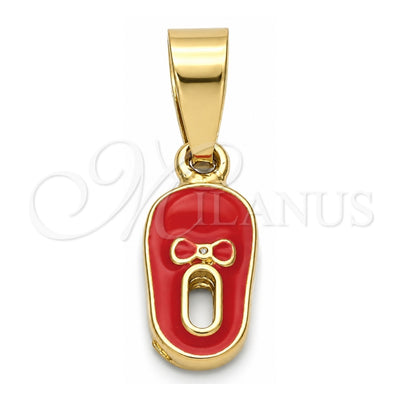 Oro Laminado Fancy Pendant, Gold Filled Style Shoes Design, Orange Enamel Finish, Golden Finish, 05.163.0058.2
