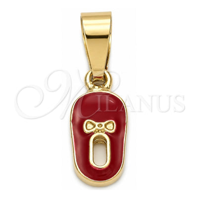 Oro Laminado Fancy Pendant, Gold Filled Style Shoes Design, Red Enamel Finish, Golden Finish, 05.163.0058.5
