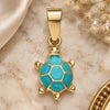Oro Laminado Fancy Pendant, Gold Filled Style Turtle Design, Blue Enamel Finish, Golden Finish, 05.163.0062.1