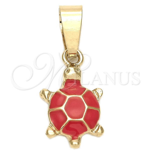 Gold Filled Pendant — Fancy Pendant Turtle Design Orange Enamel 05. — main product view — SKU 111221 | Oro Laminado dije — elegante Pendant Turtle diseño Orange Enamel 05. — SKU 111221