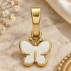 Oro Laminado Fancy Pendant, Gold Filled Style Butterfly Design, White Enamel Finish, Golden Finish, 05.163.0064