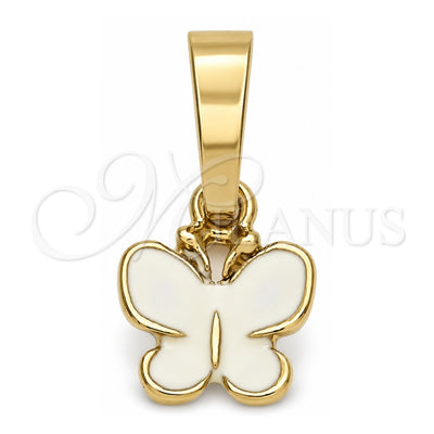 Oro Laminado Fancy Pendant, Gold Filled Style Butterfly Design, White Enamel Finish, Golden Finish, 05.163.0064