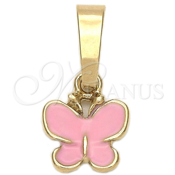 Oro Laminado Fancy Pendant, Gold Filled Style Butterfly Design, Pink Enamel Finish, Golden Finish, 05.163.0064.1