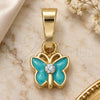 Oro Laminado Fancy Pendant, Gold Filled Style Butterfly Design, with White Crystal, Blue Enamel Finish, Golden Finish, 05.163.0065.1