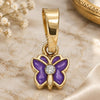 Oro Laminado Fancy Pendant, Gold Filled Style Butterfly Design, with White Crystal, Purple Enamel Finish, Golden Finish, 05.163.0065.2