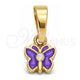 Oro Laminado Fancy Pendant, Gold Filled Style Butterfly Design, with White Crystal, Purple Enamel Finish, Golden Finish, 05.163.0065.2
