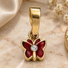 Oro Laminado Fancy Pendant, Gold Filled Style Butterfly Design, with White Crystal, Red Enamel Finish, Golden Finish, 05.163.0065.3