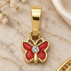 Oro Laminado Fancy Pendant, Gold Filled Style Butterfly Design, with White Crystal, Orange Enamel Finish, Golden Finish, 05.163.0065.5