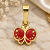 Oro Laminado Fancy Pendant, Gold Filled Style Butterfly Design, Dark Pink Enamel Finish, Golden Finish, 05.163.0066.2