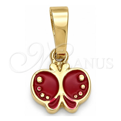 Oro Laminado Fancy Pendant, Gold Filled Style Butterfly Design, Red Enamel Finish, Golden Finish, 05.163.0066.3