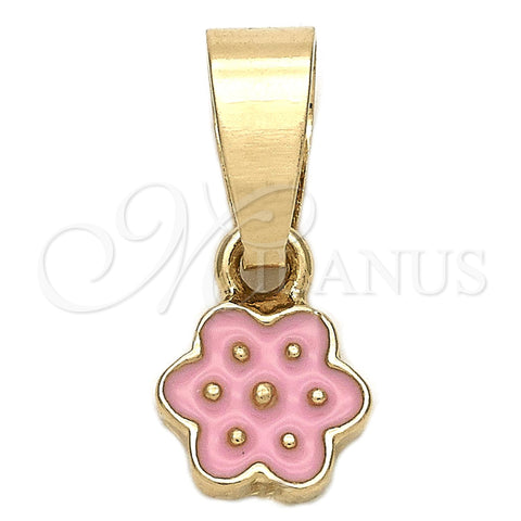 Oro Laminado Fancy Pendant, Gold Filled Style Flower Design, Pink Enamel Finish, Golden Finish, 05.163.0067.1