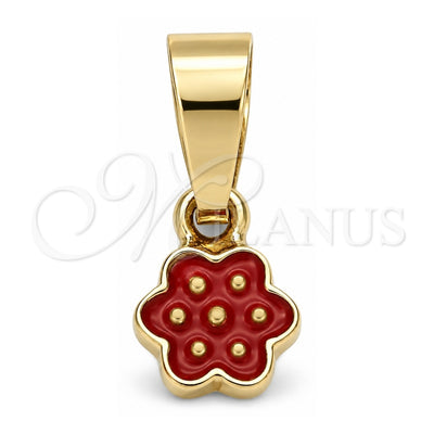 Oro Laminado Fancy Pendant, Gold Filled Style Flower Design, Red Enamel Finish, Golden Finish, 05.163.0067.3