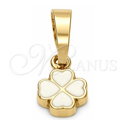 Oro Laminado Fancy Pendant, Gold Filled Style Flower Design, White Enamel Finish, Golden Finish, 05.163.0068