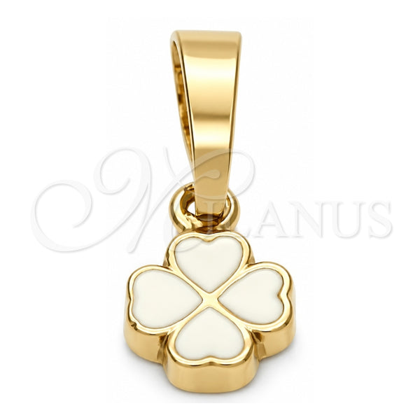 Oro Laminado Fancy Pendant, Gold Filled Style Flower Design, White Enamel Finish, Golden Finish, 05.163.0068