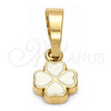 Oro Laminado Fancy Pendant, Gold Filled Style Flower Design, White Enamel Finish, Golden Finish, 05.163.0068