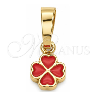 Oro Laminado Fancy Pendant, Gold Filled Style Flower Design, Dark Pink Enamel Finish, Golden Finish, 05.163.0068.2