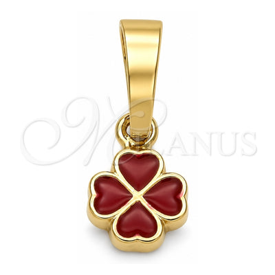 Oro Laminado Fancy Pendant, Gold Filled Style Flower Design, Red Enamel Finish, Golden Finish, 05.163.0068.3