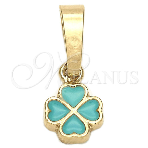 Oro Laminado Fancy Pendant, Gold Filled Style Flower Design, Blue Enamel Finish, Golden Finish, 05.163.0068.5