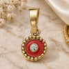 Oro Laminado Fancy Pendant, Gold Filled Style Flower Design, with White Crystal, Dark Pink Enamel Finish, Golden Finish, 05.163.0069.2