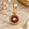 Oro Laminado Fancy Pendant, Gold Filled Style Flower Design, with White Crystal, Red Enamel Finish, Golden Finish, 05.163.0069.3