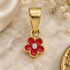 Oro Laminado Fancy Pendant, Gold Filled Style Flower Design, with White Crystal, Dark Pink Enamel Finish, Golden Finish, 05.163.0070.2