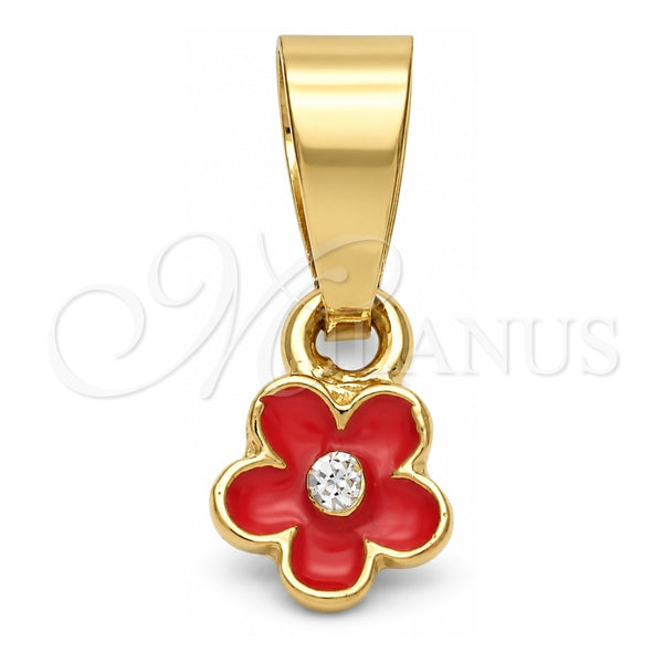 Oro Laminado Fancy Pendant, Gold Filled Style Flower Design, with White Crystal, Dark Pink Enamel Finish, Golden Finish, 05.163.0070.2