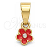 Oro Laminado Fancy Pendant, Gold Filled Style Flower Design, with White Crystal, Dark Pink Enamel Finish, Golden Finish, 05.163.0070.2