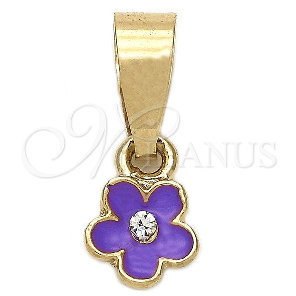 Gold Filled Pendant — Fancy Pendant Flower Design with White Crystal Purple — main product view — SKU 111293 | Oro Laminado dije — elegante Pendant flor diseño with cristal blanco Purple — SKU 111293