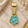 Oro Laminado Fancy Pendant, Gold Filled Style Flower Design, with White Crystal, Blue Enamel Finish, Golden Finish, 05.163.0070.5