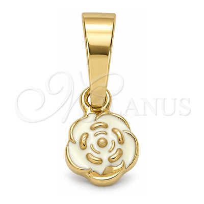Oro Laminado Fancy Pendant, Gold Filled Style Flower Design, White Enamel Finish, Golden Finish, 05.163.0071