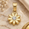Oro Laminado Fancy Pendant, Gold Filled Style Flower Design, with White Crystal, White Enamel Finish, Golden Finish, 05.163.0072