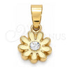Oro Laminado Fancy Pendant, Gold Filled Style Flower Design, with White Crystal, White Enamel Finish, Golden Finish, 05.163.0072