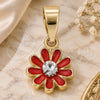 Oro Laminado Fancy Pendant, Gold Filled Style Flower Design, with White Crystal, Dark Pink Enamel Finish, Golden Finish, 05.163.0072.2
