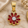Oro Laminado Fancy Pendant, Gold Filled Style Flower Design, with White Crystal, Red Enamel Finish, Golden Finish, 05.163.0072.3