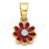 Oro Laminado Fancy Pendant, Gold Filled Style Flower Design, with White Crystal, Red Enamel Finish, Golden Finish, 05.163.0072.3