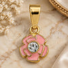 Oro Laminado Fancy Pendant, Gold Filled Style Flower Design, with White Crystal, Pink Enamel Finish, Golden Finish, 05.163.0073.1