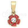 Oro Laminado Fancy Pendant, Gold Filled Style Flower Design, with White Crystal, Dark Pink Enamel Finish, Golden Finish, 05.163.0073.2