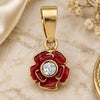 Oro Laminado Fancy Pendant, Gold Filled Style Flower Design, with White Crystal, Red Enamel Finish, Golden Finish, 05.163.0073.3