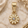 Oro Laminado Fancy Pendant, Gold Filled Style Flower Design, with White Crystal, Pink Enamel Finish, Golden Finish, 05.163.0074.1