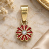 Oro Laminado Fancy Pendant, Gold Filled Style Flower Design, with White Crystal, Dark Pink Enamel Finish, Golden Finish, 05.163.0074.2