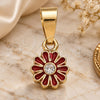 Oro Laminado Fancy Pendant, Gold Filled Style Flower Design, with White Crystal, Red Enamel Finish, Golden Finish, 05.163.0074.3