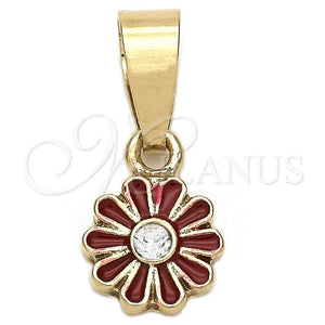 Gold Filled Pendant — Fancy Pendant Flower Design with White Crystal Red — main product view — SKU 111312 | Oro Laminado dije — elegante Pendant flor diseño with cristal blanco Red — SKU 111312