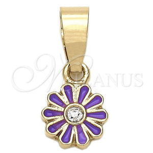 Gold Filled Pendant — Fancy Pendant Flower Design with White Crystal Purple — main product view — SKU 111313 | Oro Laminado dije — elegante Pendant flor diseño with cristal blanco Purple — SKU 111313