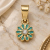 Oro Laminado Fancy Pendant, Gold Filled Style Flower Design, with White Crystal, Blue Enamel Finish, Golden Finish, 05.163.0074.5