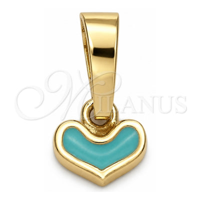Oro Laminado Fancy Pendant, Gold Filled Style Heart Design, Acqua Enamel Finish, Golden Finish, 05.163.0075.4