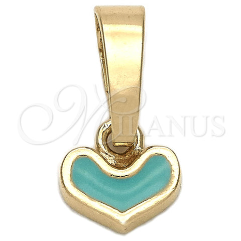 Oro Laminado Fancy Pendant, Gold Filled Style Heart Design, Acqua Enamel Finish, Golden Finish, 05.163.0075.4