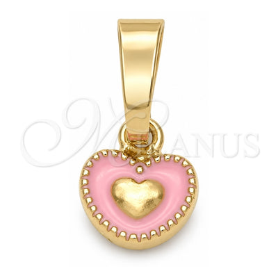 Oro Laminado Fancy Pendant, Gold Filled Style Heart Design, Pink Enamel Finish, Golden Finish, 05.163.0076.3