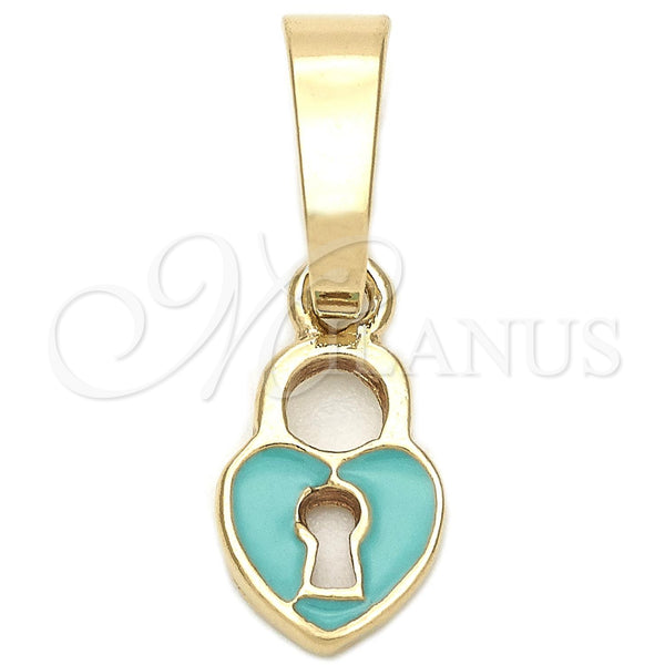 Gold Filled Pendant — Fancy Pendant Heart Design Acqua Enamel 05. — main product view — SKU 111330 | Oro Laminado dije — elegante Pendant corazón diseño Acqua Enamel 05. — SKU 111330